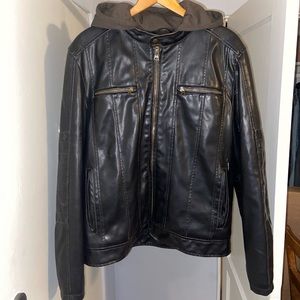 Leather jacket with hoodie